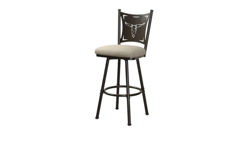 Rustic engraved metal back stool by Trica