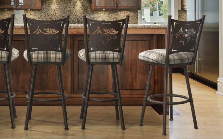 Rustic engraved metal back stool by Trica