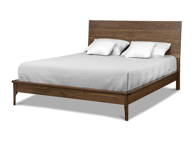 Mid-century modern solid wood bed frame made in Canada by Handstone