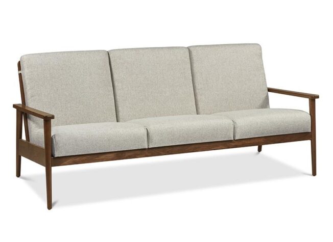 mid-century modern exposed wood frame sofa made in Canada from Handstone