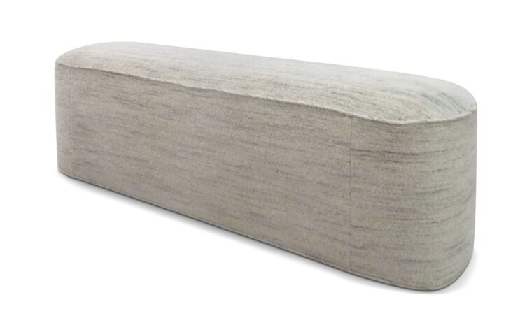 montesol upholstered bench in a grey fabric by theodore alexander