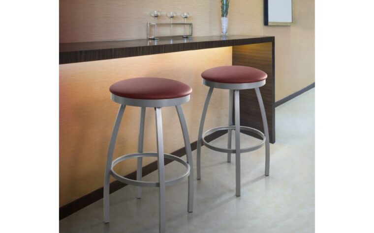 Two Henry Bar pub stool from Trica with red leather seat