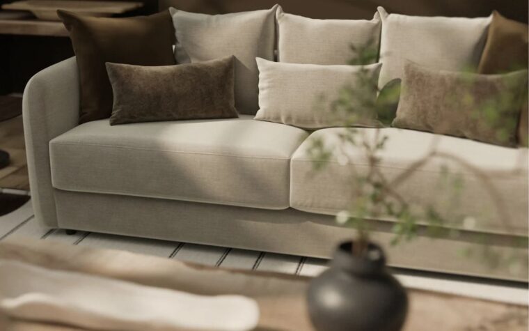 Contemporary pillow details of the Hepburn sofa from Van Gogh Designs