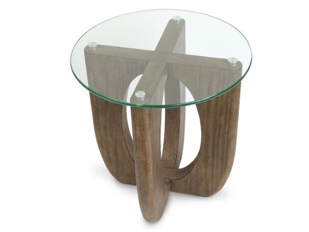 timeless Glass top end table with curved wood base